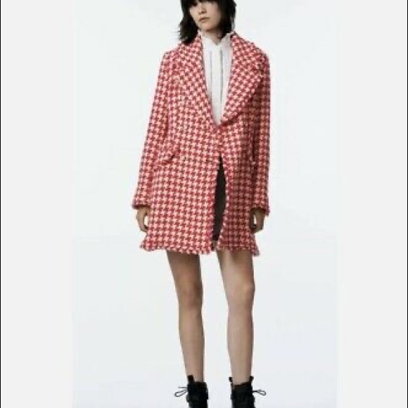 ZARA HOUNDSTOOTH TEXTURED COAT FRAYED TRIMS NEW SIZE S - Picture 11 of 11